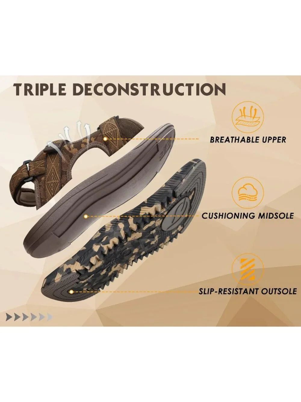 Mens Brown Camo Orthopedic Recovery Camouflage Mesh Athletic Hiking Sandal Shoes